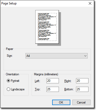 Page Setup window