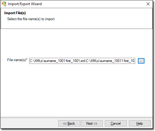 Import files window